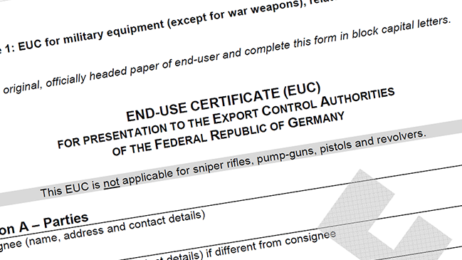 Bildschirmabdruck einer Endverbleibserklärung Bildschirmabdruck einer Endverbleibserklärung