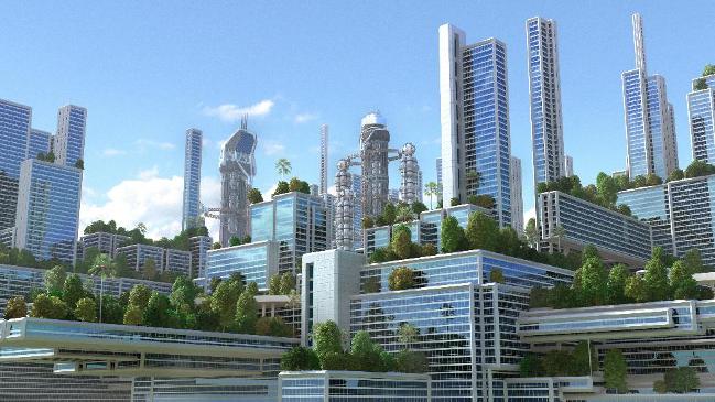 3D Animation einer zukunftsorientierten Stadt (verweist auf: Bundesförderung effiziente Gebäude)