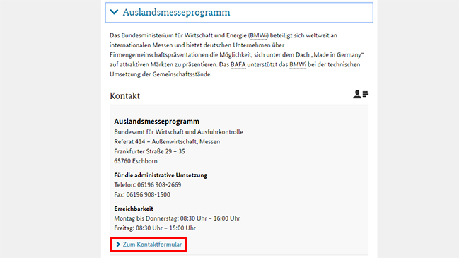 Bild der Kontaktinformationen des Auslandsmesseprogramms Bild der Kontaktinformationen des Auslandsmesseprogramms