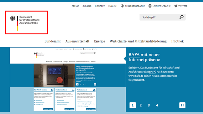 Bild der Kopfzeile inklusive BAFA Logo Bild der Kopfzeile inklusive BAFA Logo
