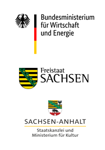Logo des BMWI sowie die Wappen von Sachsen und Sachsen-Anhalt'/>